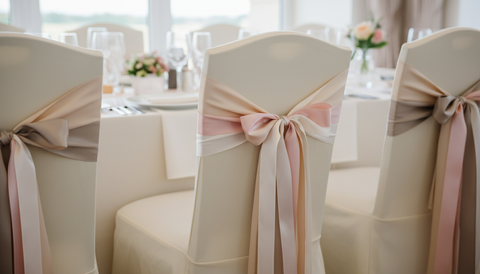 Stuhlschleifen für eine Hochzeit auf Stuhlhussen