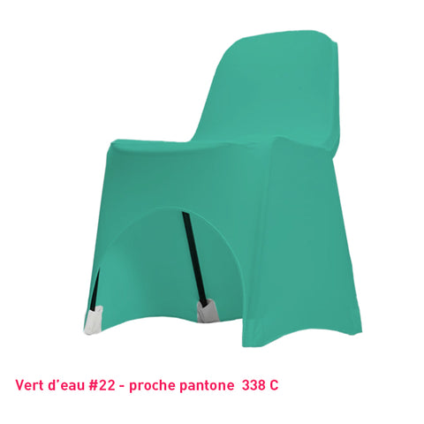Housse de chaise vert d'eau en lycra pour dossier bas