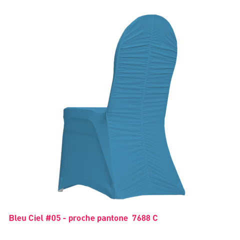 Housse de chaise bleu ciel dos plissé en lycra