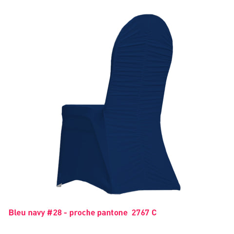 Housse de chaise bleu navy dos plissé en lycra