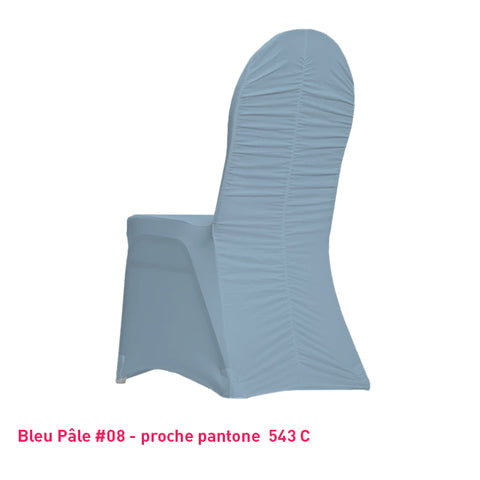 Housse de chaise bleu pâle dos plissé en lycra