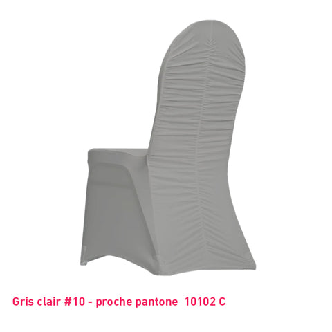 Housse de chaise gris clair dos plissé en lycra
