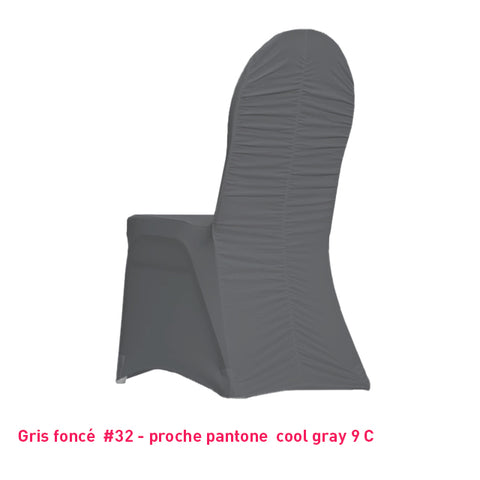 Housse de chaise gris foncé dos plissé en lycra