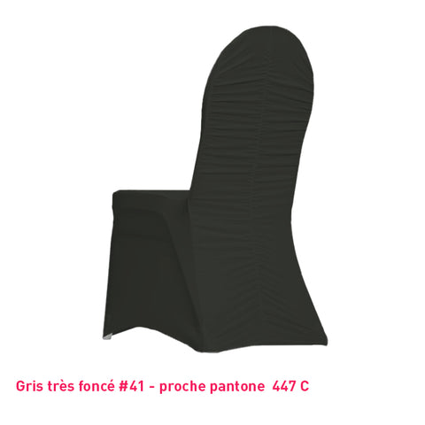 Housse de chaise gris très foncé dos plissé en lycra