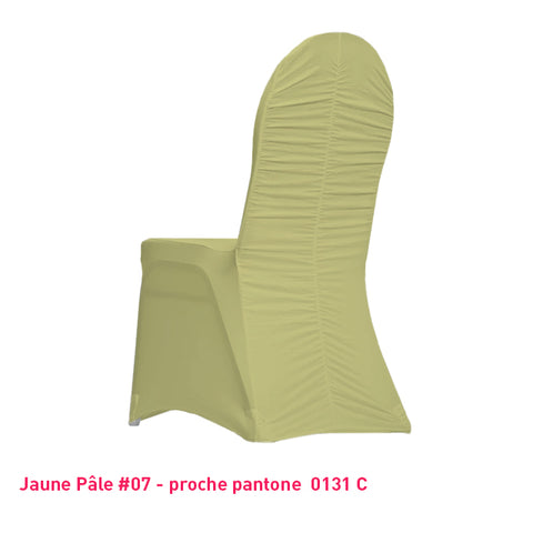 Housse de chaise jaune pâle dos plissé en lycra