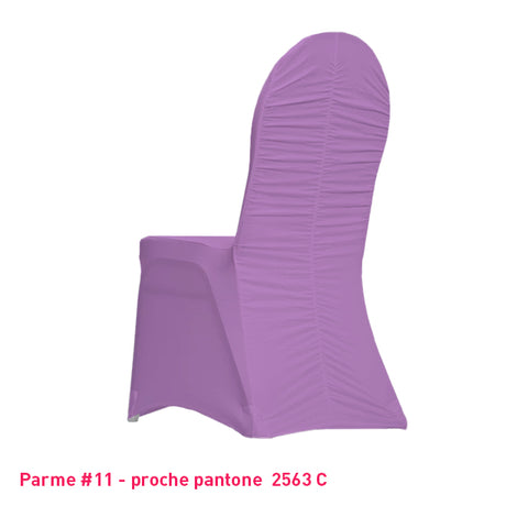 Housse de chaise violet parme dos plissé en lycra