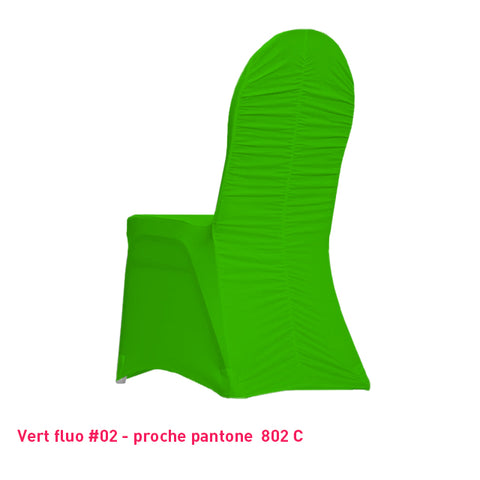 Housse de chaise vert fluo dos plissé en lycra