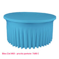 Housse de table ronde avec juponnage bleu ciel
