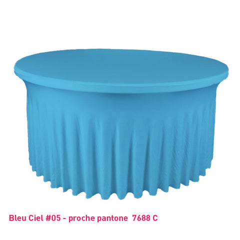 Housse de table ronde avec juponnage bleu ciel