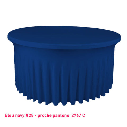 Housse de table ronde avec juponnage bleu navy