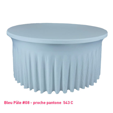 Housse de table ronde avec juponnage bleu pâle