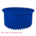 Housse de table ronde avec juponnage bleu roi