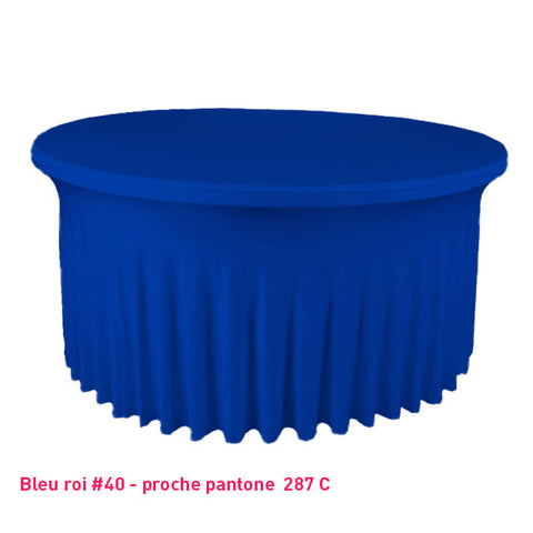 Housse de table ronde avec juponnage bleu roi