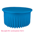 Housse de table ronde avec juponnage bleu saphyr
