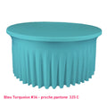 Housse de table ronde avec juponnage bleu turquoise