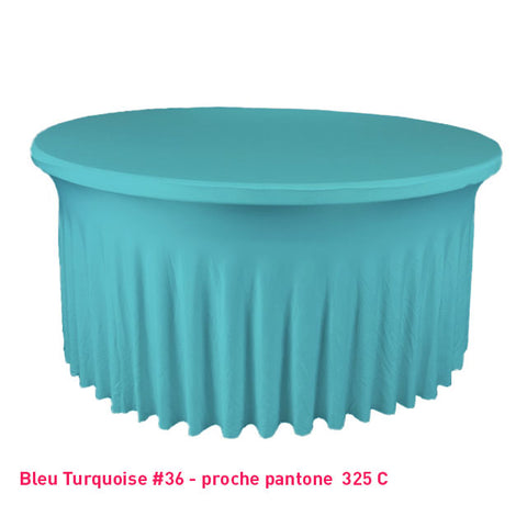 Housse de table ronde avec juponnage bleu turquoise