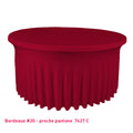 Housse de table ronde avec juponnage bordeaux