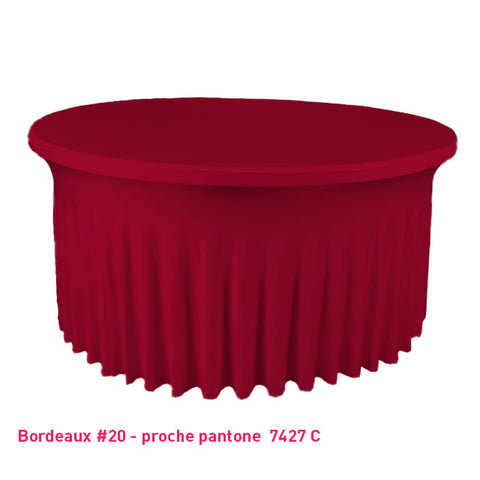 Housse de table ronde avec juponnage bordeaux