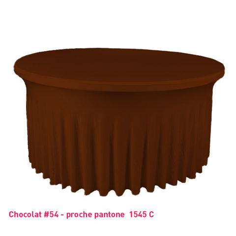 Housse de table ronde avec juponnage marron foncé (chocolat)