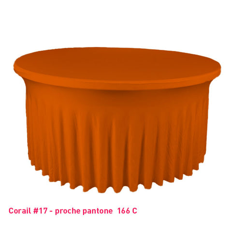 Housse de table ronde avec juponnage corail