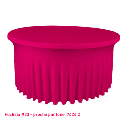 Housse de table ronde avec juponnage fuchsia