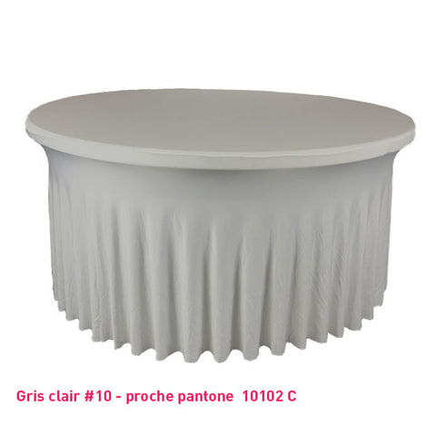 Housse de table ronde avec juponnage gris clair