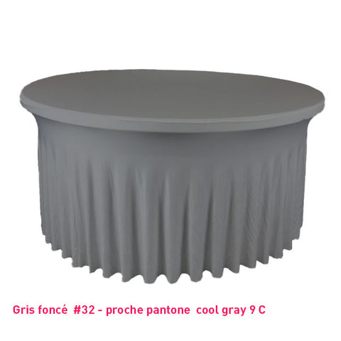 Housse de table ronde avec juponnage gris foncé