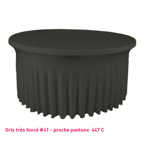 Housse de table ronde avec juponnage gris très foncé