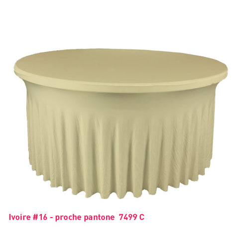 Housse de table ronde avec juponnage ivoire