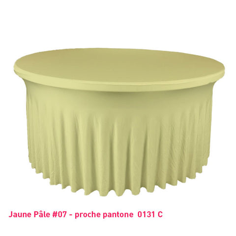 Housse de table ronde avec juponnage jaune pâle