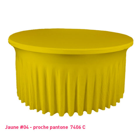 Housse de table ronde avec juponnage jaune vif