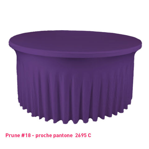 Housse de table ronde avec juponnage prune