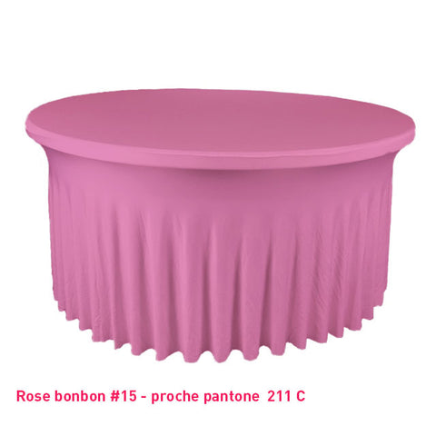 Housse de table ronde avec juponnage rose bonbon