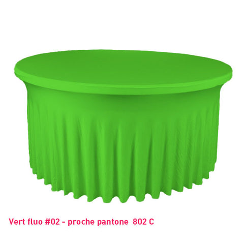 Housse de table ronde avec juponnage vert fluo