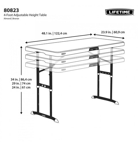 Dimensions de la table pliante et réglable Lifetime